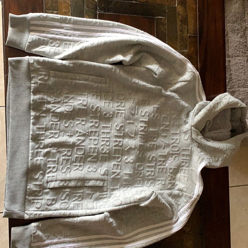 Gray and White Adidas Pullover Hoodie (small)
